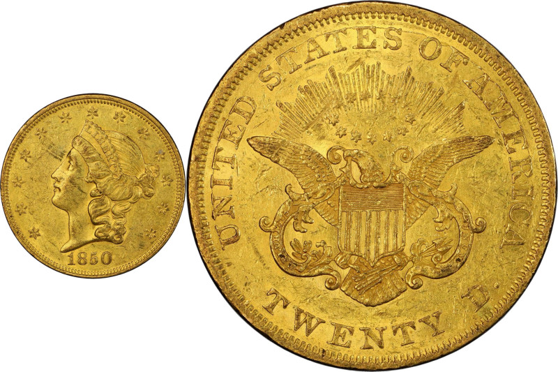 1850 Liberty Head Double Eagle. AU-55 (PCGS).

A beautiful and conditionally s...