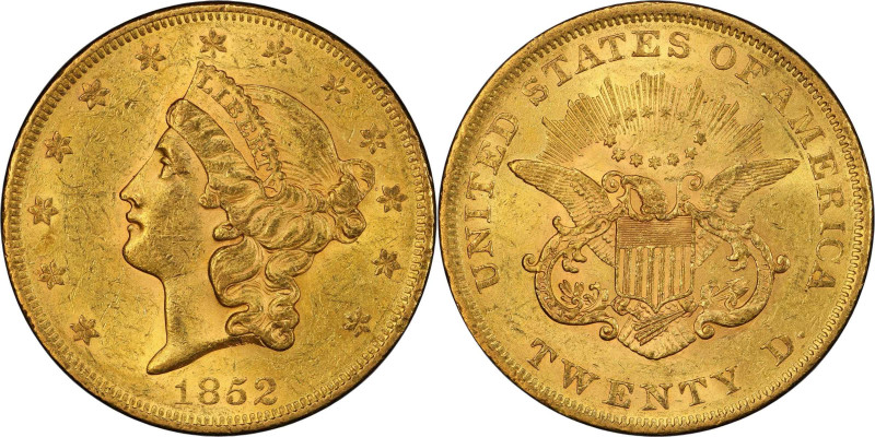 1852 Liberty Head Double Eagle. MS-61 (PCGS).

Lovely deep golden-honey color ...