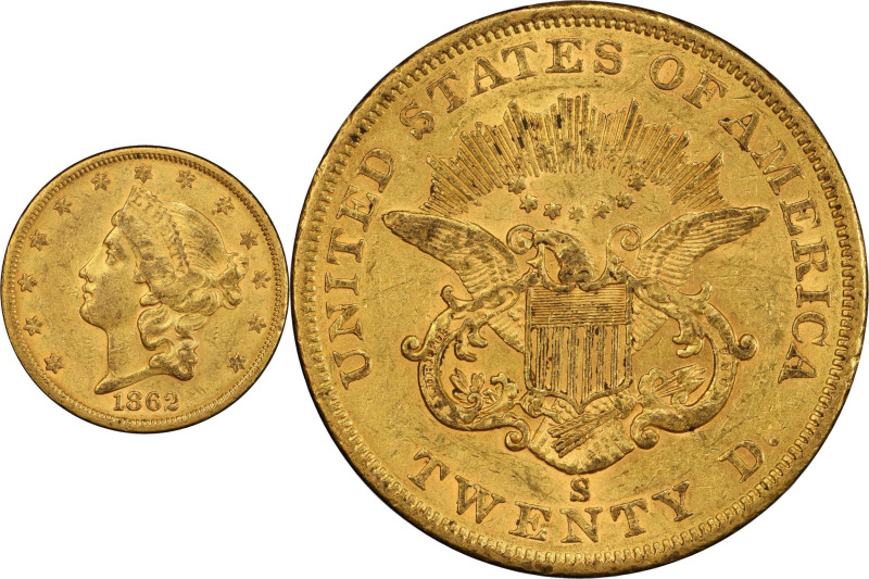 1862-S Liberty Head Double Eagle. AU-55 (PCGS). CAC.

A richly original exampl...