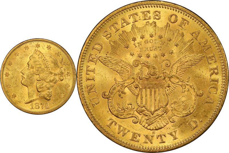 1874-S Liberty Head Double Eagle. MS-61 (PCGS).

Awash in original golden-whea...