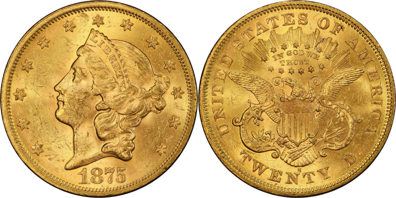 1875-S Liberty Head Double Eagle. MS-62 (PCGS).

Nicely struck with bountiful ...