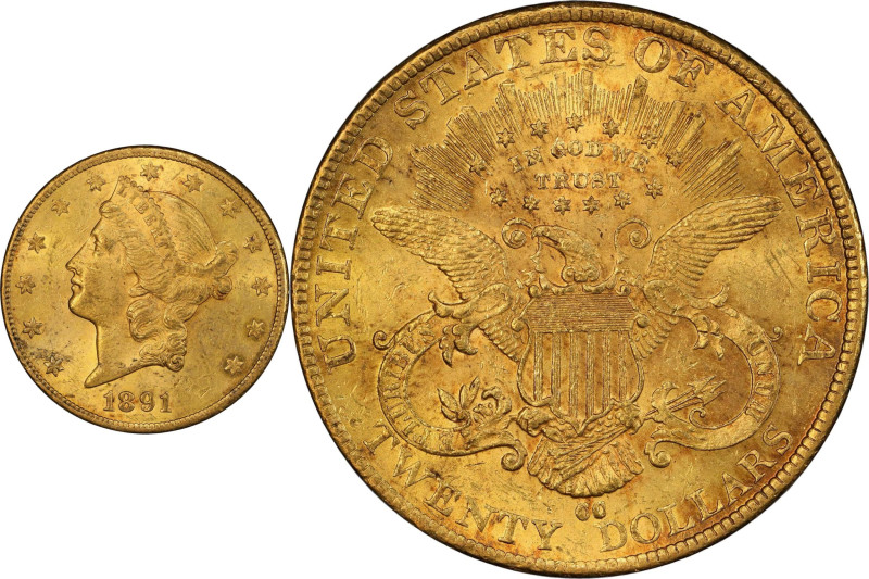 1891-CC Liberty Head Double Eagle. MS-60 (PCGS).

Displaying deep golden-wheat...