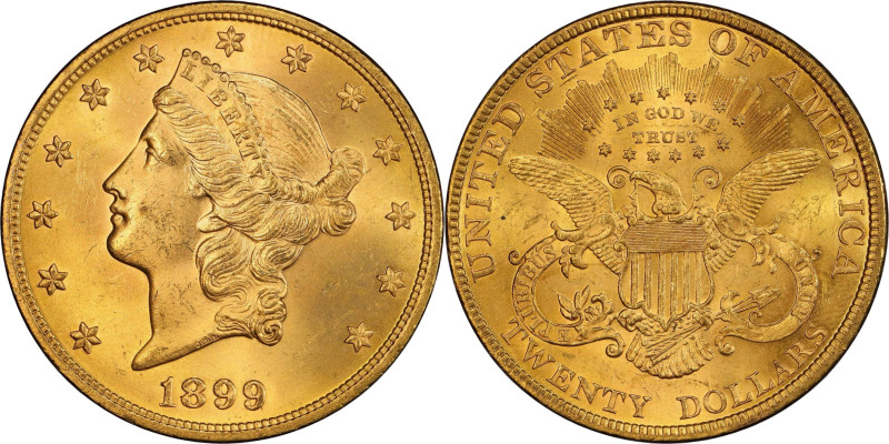 1899 Liberty Head Double Eagle. MS-65 (PCGS).

An outstanding condition rarity...