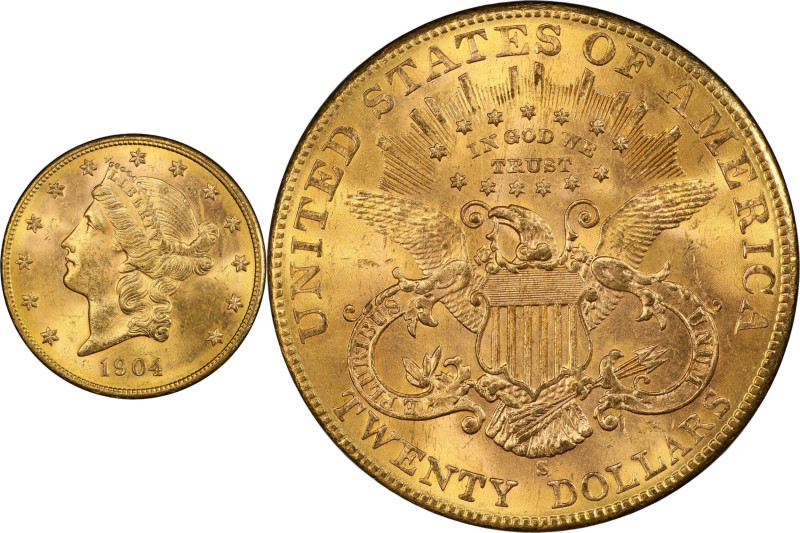 1904-S Liberty Head Double Eagle. MS-64+ (PCGS). CAC.

A beautiful near-Gem th...