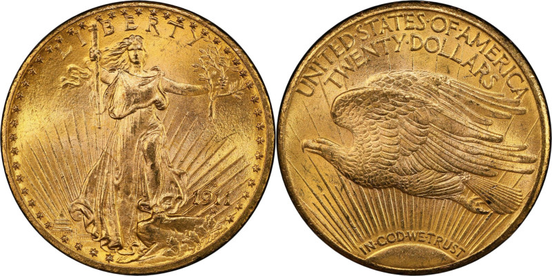 1911-D/D Saint-Gaudens Double Eagle. FS-501. Repunched Mintmark. MS-65+ (PCGS). ...