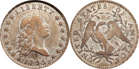 1795 Flowing Hair Half Dollar. O-113a, T-14. Rarity-3. Two Leaves, A/E in STATES. EF-45 (NGC).

Ample mint luster clings to the lightly circulated s...