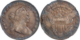 1806 Draped Bust Half Dollar. O-111, T-11. Rarity-4. 6/Inverted 6. AU Details--Cleaned (NGC).

With vivid peripheral toning in cobalt blue framing o...