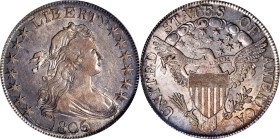 1806 Draped Bust Half Dollar. O-115a, T-17. Rarity-1. Pointed 6, Stem Through Claw. AU-55 (PCGS).

A wonderful representative example of the Pointed...