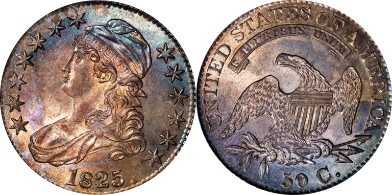 1825 Capped Bust Half Dollar. O-110. Rarity-1. Die State 110.1. MS-64 (PCGS).
...