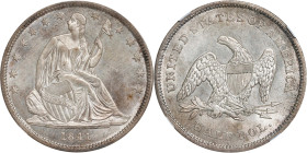 1841 Liberty Seated Half Dollar. WB-1. Rarity-3. Repunched Date. MS-65 (NGC).

Lightly toned in iridescent gold and silver, this impressive Gem is u...