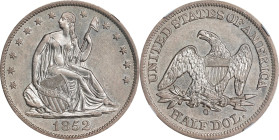 1852-O Liberty Seated Half Dollar. WB-1. Rarity-4. AU-55 (NGC).

Modestly lustrous with a frosty texture, both sides are further adorned with pale g...