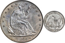 1855 Liberty Seated Half Dollar. Arrows. WB-101. MS-64 (PCGS). CAC. OGH.

This otherwise brilliant-looking example does reveal some delicate champag...