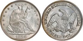 1856 Liberty Seated Half Dollar. WB-3. Rarity-3. MS-64+ (PCGS). CAC.

Golden-tinged surfaces present as virtually brilliant at many viewing angles. ...