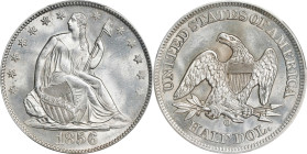 1856/1856-O Liberty Seated Half Dollar. WB-9. Rarity-2. Doubled Date. MS-66 (PCGS).

This is an intensely lustrous, fully untoned example that ranks...