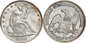 1857-O Liberty Seated Half Dollar. WB-7. Rarity-3. MS-61 (PCGS). CAC.

Satin to softly frosted surfaces are brilliant apart from blushes of reddish-...