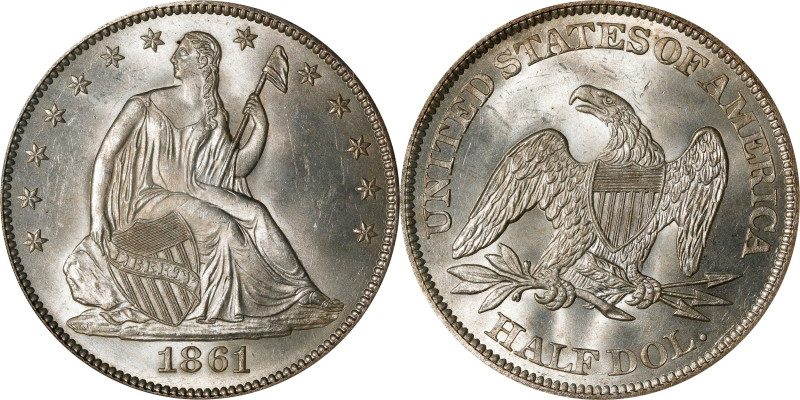 1861 Liberty Seated Half Dollar. WB-7. Rarity-3. MS-65 (PCGS). CAC. OGH.

This...