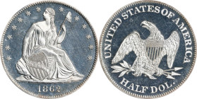 1862 Liberty Seated Half Dollar. Proof-64 Cameo (PCGS).

Untoned apart from the lightest silvery to the obverse, this coin readily reveals a nicely ...