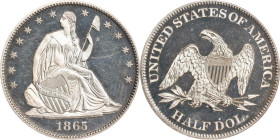 1865 Liberty Seated Half Dollar. Proof-64 Ultra Cameo (NGC).

Lovely golden-tinged surfaces allow ready appreciation of razor sharp striking detail ...