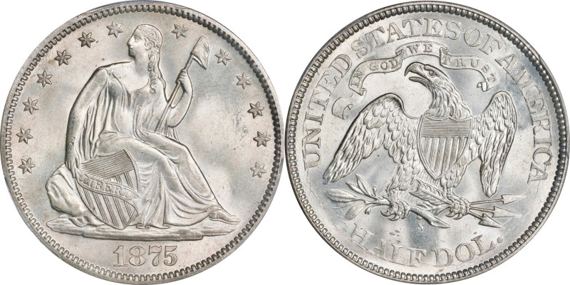 1875-S Liberty Seated Half Dollar. WB-10. Rarity-3. Very Small S. MS-66 (PCGS). ...