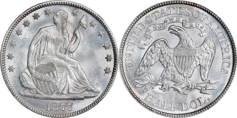 1877 Liberty Seated Half Dollar. WB-103. Type II Reverse. MS-66 (NGC).

Highly...