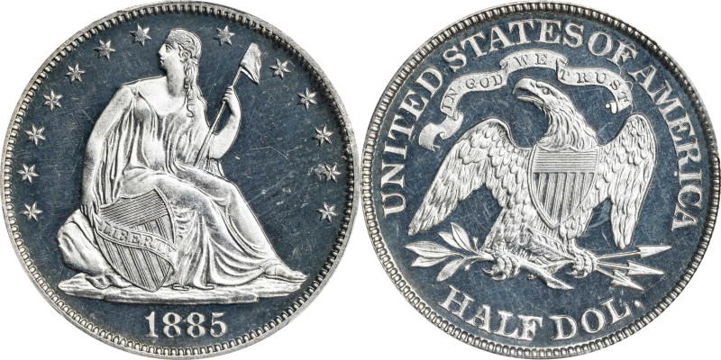 1885 Liberty Seated Half Dollar. Proof-65 Cameo (PCGS).

Delicate champagne-go...