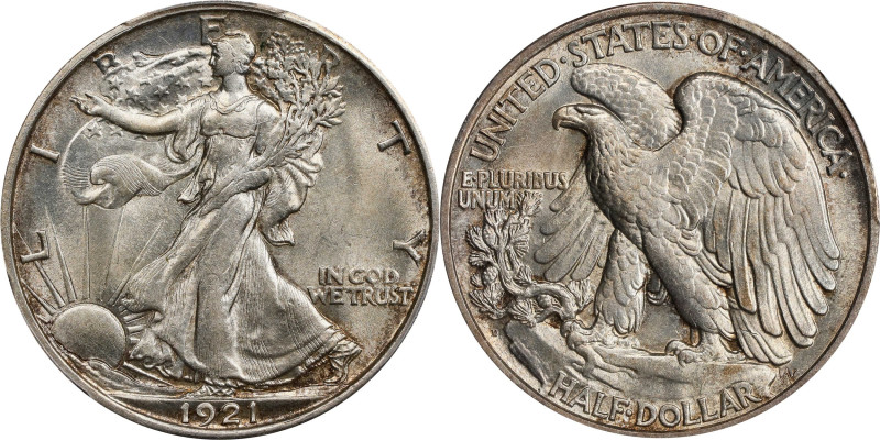 1921-D Walking Liberty Half Dollar. MS-62 (PCGS).

Lightly toned around the pe...