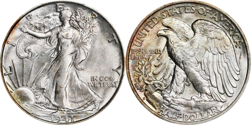 1941-S Walking Liberty Half Dollar. MS-66+ (PCGS).

Blushes of iridescent redd...