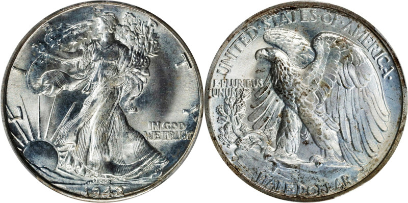 1942-D Walking Liberty Half Dollar. MS-67+ (PCGS).

This intensely lustrous, s...