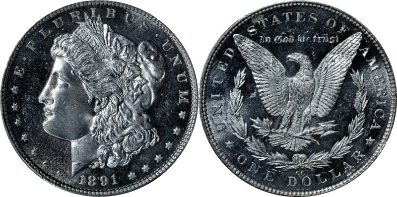 1891-CC Morgan Silver Dollar. VAM-3. Top 100 Variety. Spitting Eagle. MS-64 DMPL...