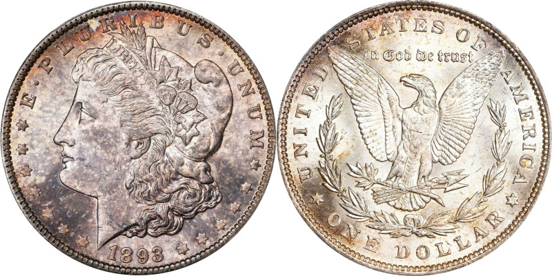 1893 Morgan Silver Dollar. MS-64 (PCGS).

Iridescent golden-rose toning is bol...