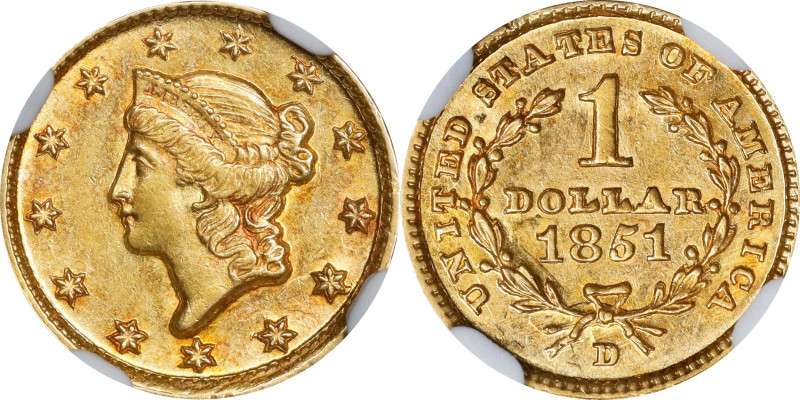 1851-D Gold Dollar. Winter 3-E. MS-62 (NGC).

A wonderful example of this very...