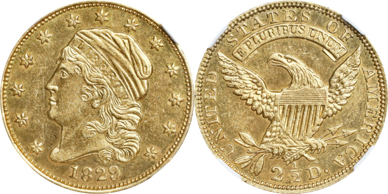 1829 Capped Head Left Quarter Eagle. BD-1, the only known dies. Rarity-4+. Unc D...