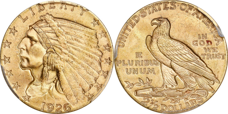 1926 Indian Quarter Eagle. MS-65+ (PCGS).

A fully struck, highly lustrous Gem...