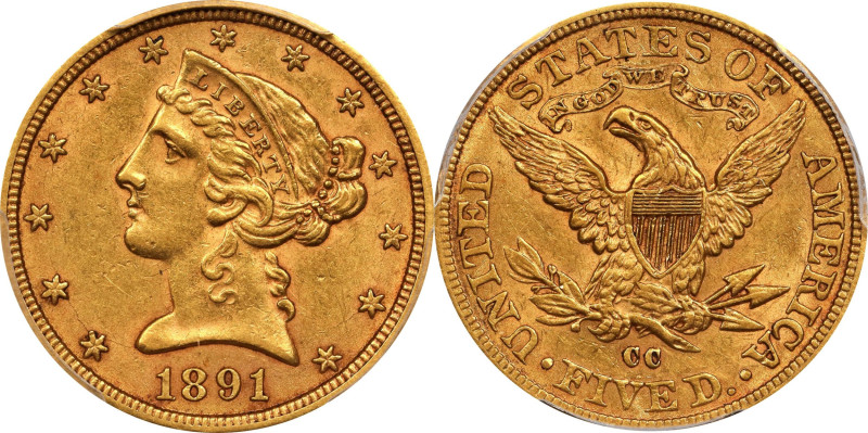 1891-CC Liberty Head Half Eagle. AU-55 (PCGS). CAC.

This is a wonderfully cho...