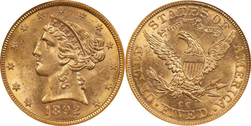 1892-CC Liberty Head Half Eagle. MS-62 (NGC). CAC.

Wheat and ale gold colorat...