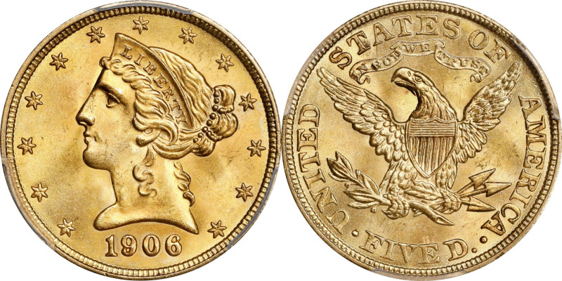 1906 Liberty Head Half Eagle. MS-66 (PCGS).

Gorgeous golden-orange color gree...