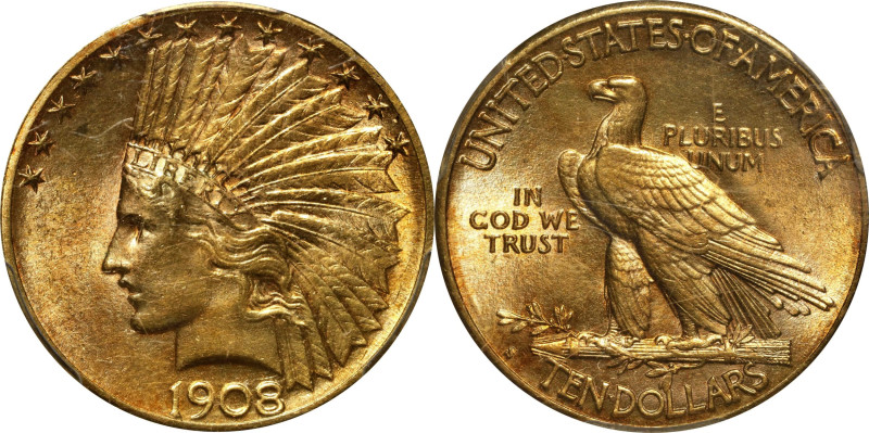 1908-S Indian Eagle. MS-62 (PCGS).

A boldly impressed, fully lustrous example...