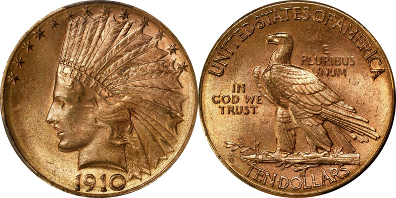 1910-D Indian Eagle. MS-65 (PCGS).

A lovely Gem example of this popular type....