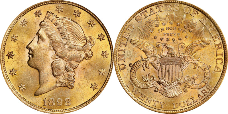 1898 Liberty Head Double Eagle. MS-62 (PCGS).

Boldly lustrous with subtle but...