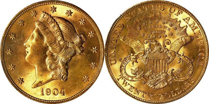 1904 Liberty Head Double Eagle. MS-65+ (PCGS).

Boldly lustrous surfaces invit...