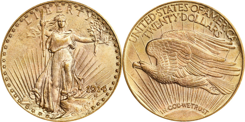 1914-D Saint-Gaudens Double Eagle. MS-64 (PCGS).

Brilliant honey gold with bo...