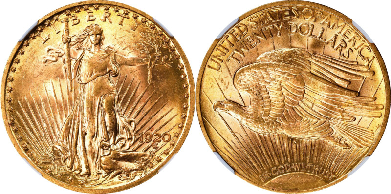 1920 Saint-Gaudens Double Eagle. MS-64 (NGC).

A sharply struck, highly lustro...