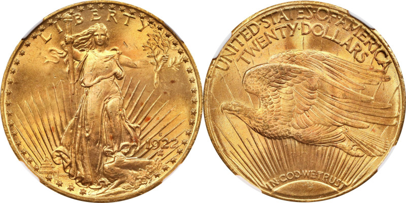 1922-S Saint-Gaudens Double Eagle. MS-64+ (NGC).

Despite a generous mintage o...