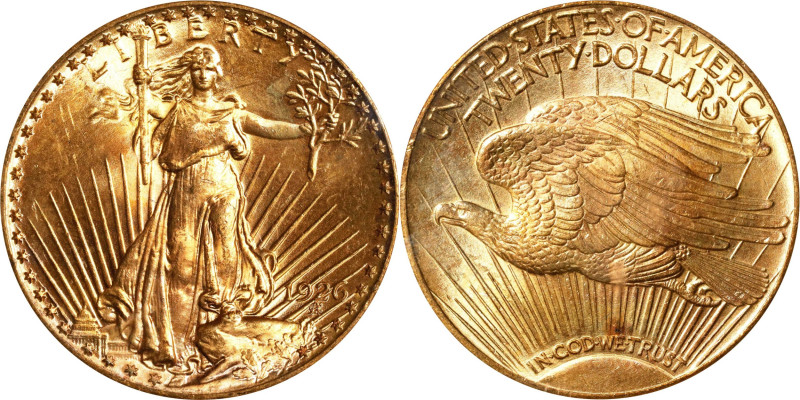 1926 Saint-Gaudens Double Eagle. MS-66 (PCGS).

A sharply struck and boldly lu...