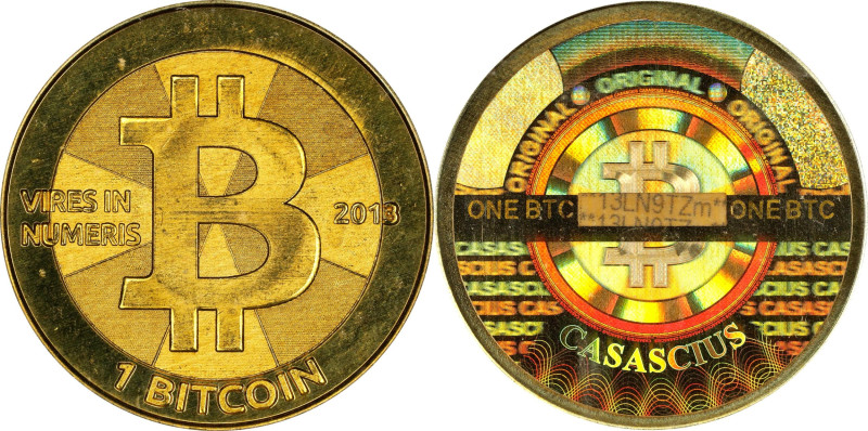 2013 Casascius 1 Bitcoin. Loaded. Firstbits 13LN9TZm. Series 2. Brass. MS-67 PL ...