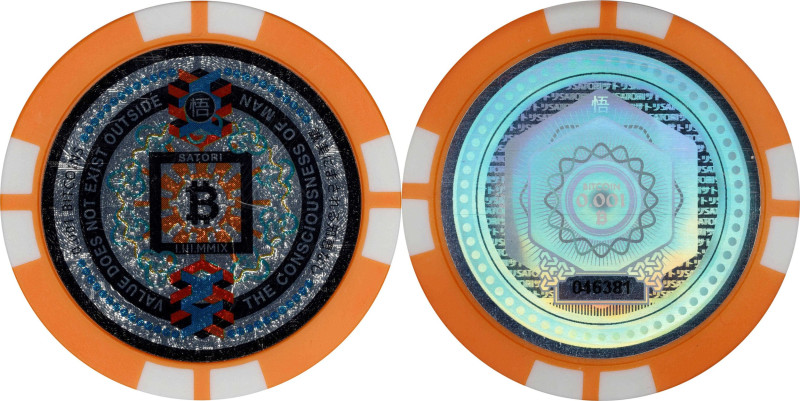 2017 Satori "Poker Chip" 0.001 Bitcoin. Loaded. Post-Fork. Serial No. 046381. Pl...