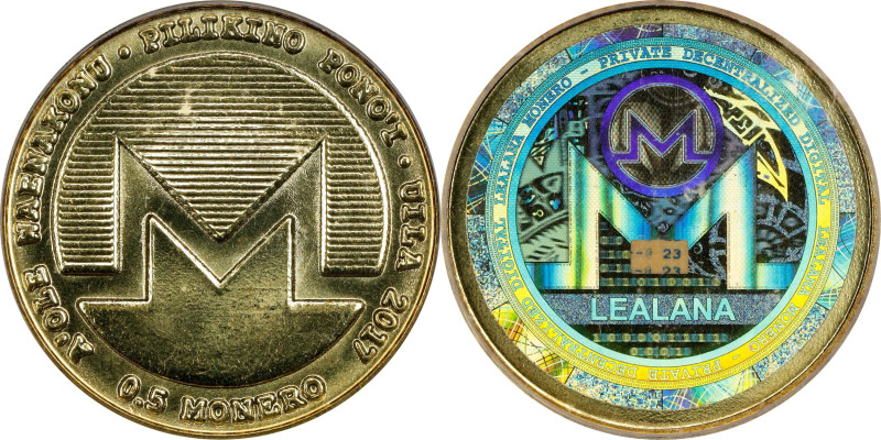 2017 Lealana 0.5 Monero (XMR). Loaded. Serial No. 23. Blue Address. Brass. MS-69...