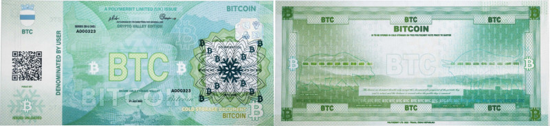 Unfunded 2022 Polymerbit Bitcoin Cold Storage Banknote. Firstbits bc1qylzf. Seri...