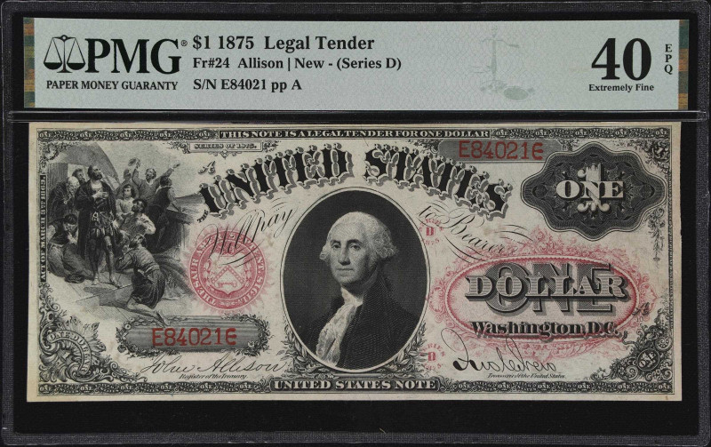 Fr. 24. 1875 $1 Legal Tender Note. PMG Extremely Fine 40 EPQ.

Displaying evid...