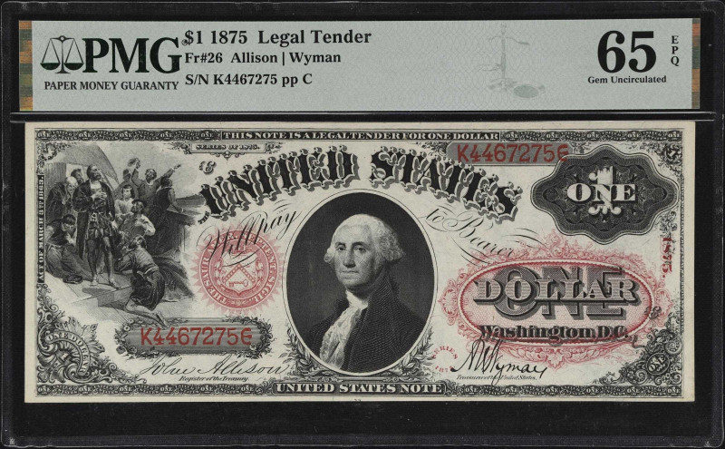 Fr. 26. 1875 $1 Legal Tender Note. PMG Gem Uncirculated 65 EPQ.

Representing ...